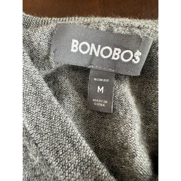 Bonobos Men's 100% Extra Fine Merino Wool V-neck Grey Sweater M - Picture 3 of 4